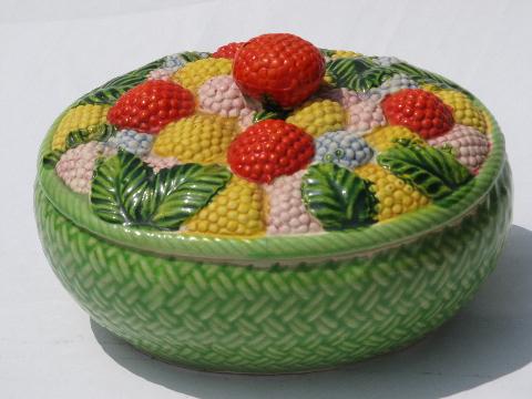 photo of basket of berries, vintage hand-painted Japan covered dish or bowl #1