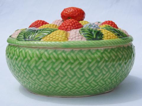 photo of basket of berries, vintage hand-painted Japan covered dish or bowl #4