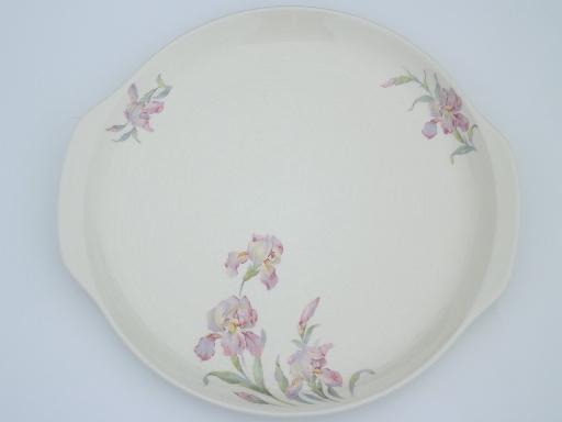 photo of bearded iris Ballerina Universal china platter or cake plate w/ handles #1