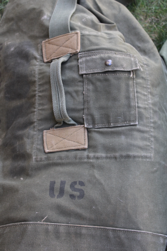 photo of beat to hell vintage cotton US Army issue duffle bags or military surplus duffels  #8