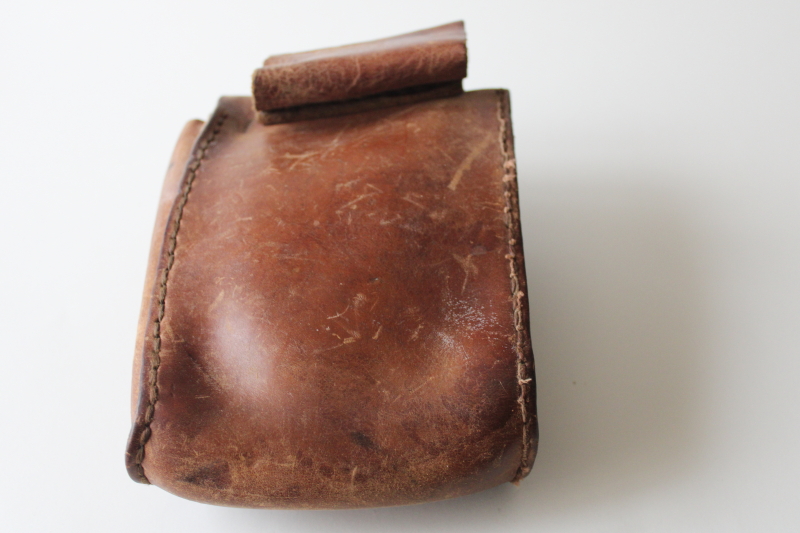 photo of beat up authentic vintage leather belt bag, tool or instrument case, steampunk adventurer purse #4