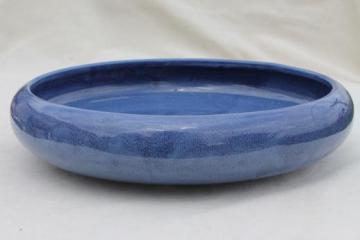 catalog photo of beautiful blue Ikebana bowl, large pottery dish for bonsai or forcing bulbs