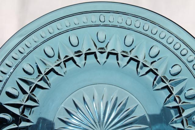 photo of beautiful blue Park Lane pattern glass salad plates, vintage Colony glass #4