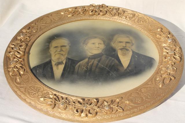 photo of beautiful old carved wood oval frame w/ antique 1880s very solemn family photo, instant ancestors #12