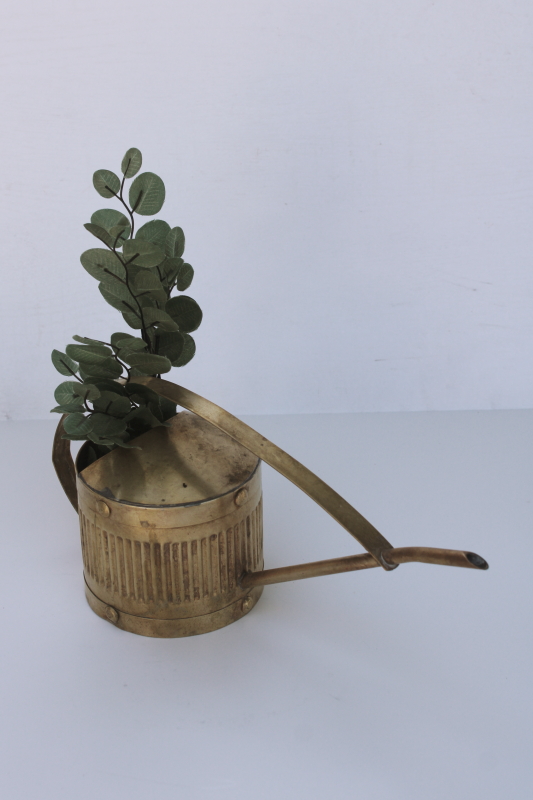 photo of beautiful old patina vintage brass watering can w/ long narrow spout to water houseplants  #3