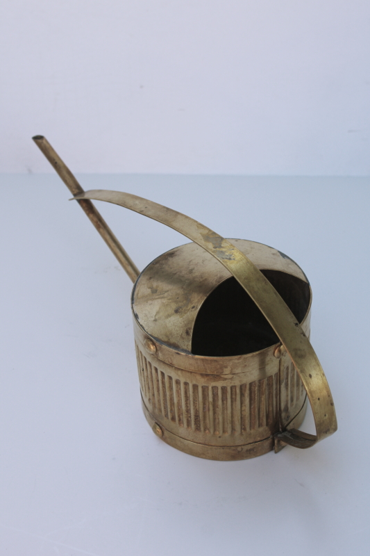 photo of beautiful old patina vintage brass watering can w/ long narrow spout to water houseplants  #4