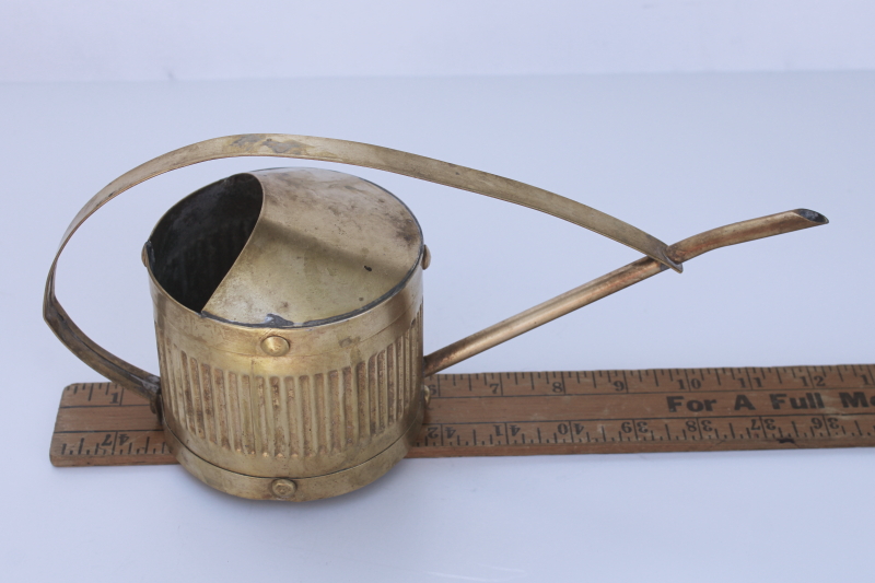 photo of beautiful old patina vintage brass watering can w/ long narrow spout to water houseplants  #5