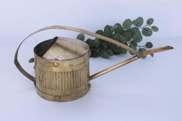 catalog photo of beautiful old patina vintage brass watering can w/ long narrow spout to water houseplants 