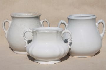 catalog photo of beautiful shabby old ironstone china sugar bowls & biscuit jars for vases