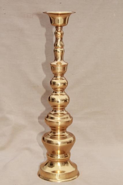 photo of beautiful vintage tall solid brass candlestick, church altar shrine candle holder #1