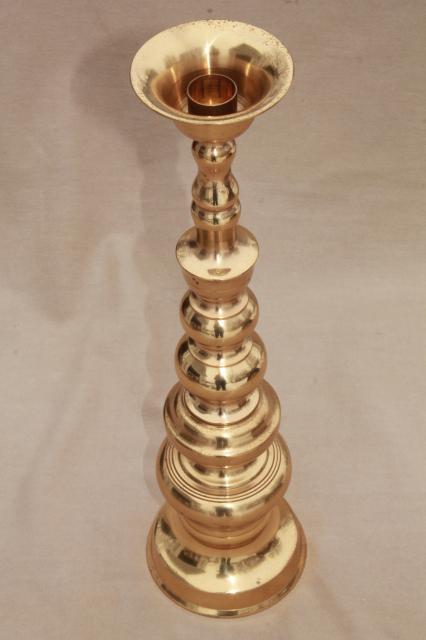 photo of beautiful vintage tall solid brass candlestick, church altar shrine candle holder #4