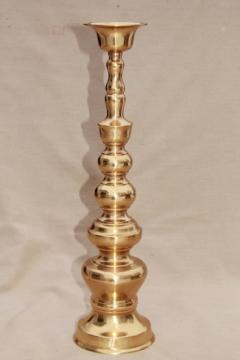 catalog photo of beautiful vintage tall solid brass candlestick, church altar shrine candle holder