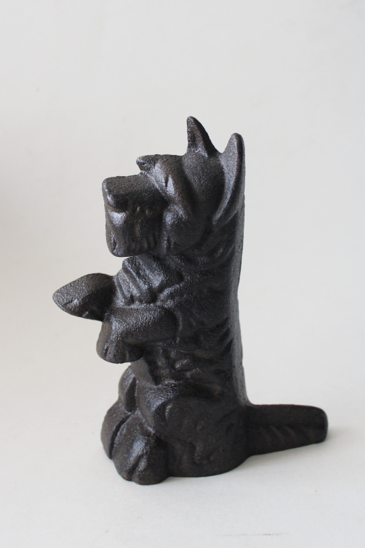 photo of  begging Scottie dog door stop, vintage cast iron doorstop small black Scotty  #1