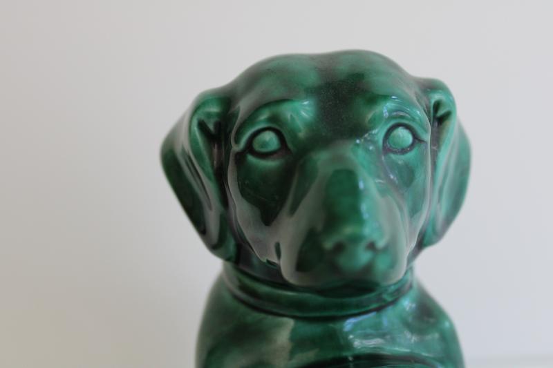 photo of begging beagle dog vintage handmade ceramic teapot, jade green glaze #4