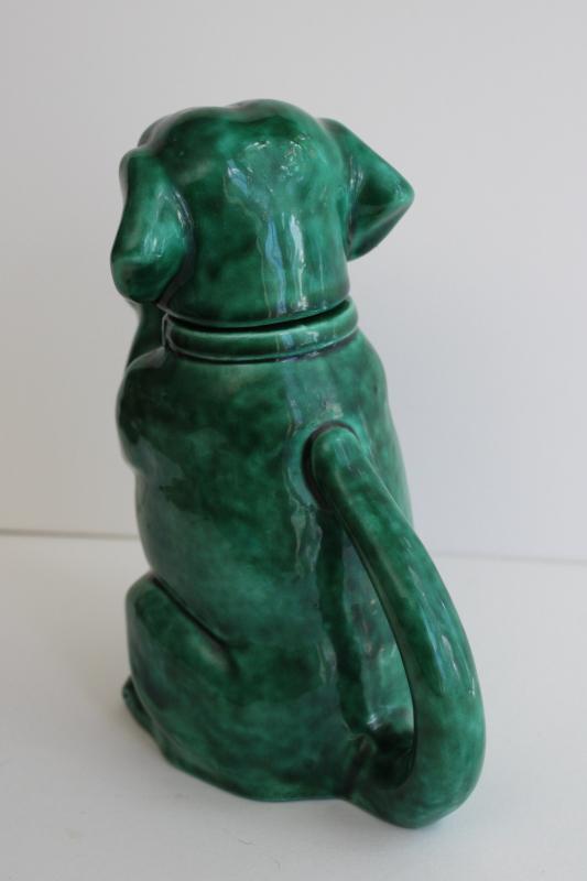 photo of begging beagle dog vintage handmade ceramic teapot, jade green glaze #6