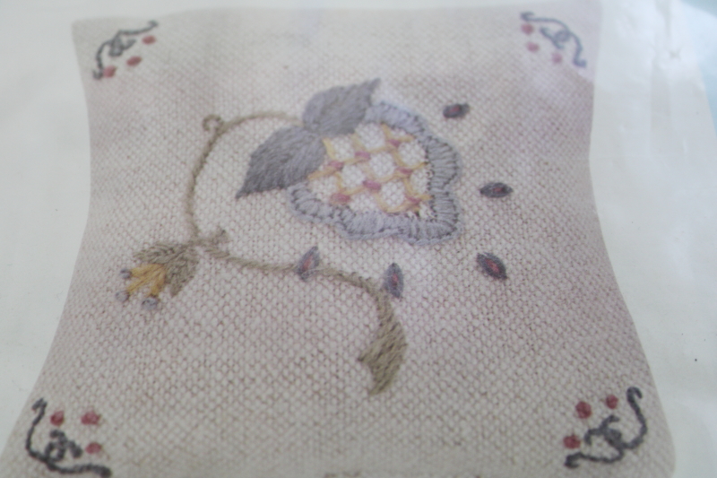 photo of beginning crewel work kit, wool embroidery pincushion to make Jacobean flower #3