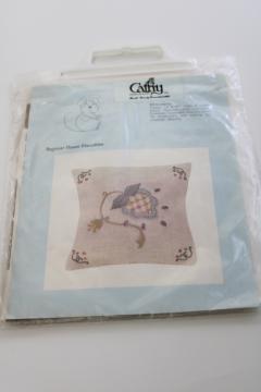 catalog photo of beginning crewel work kit, wool embroidery pincushion to make Jacobean flower