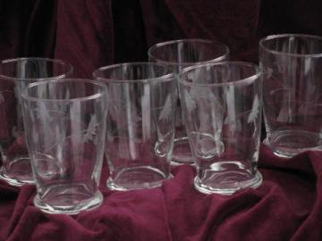 catalog photo of bellflower etched glass tumblers, set of 6 vintage wheel-cut glasses