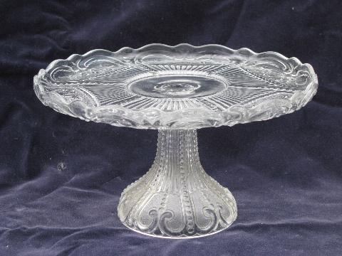 photo of bellflower floral pattern, vintage pressed glass cake stand pedestal plate #1