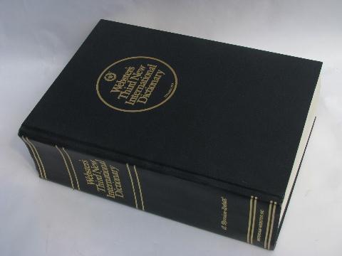photo of big Websters unabridged dictionary, 80s vintage, blue & gold binding #1