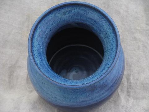 photo of big blue glazed stoneware flower pot vase, hand made Bear pottery #3