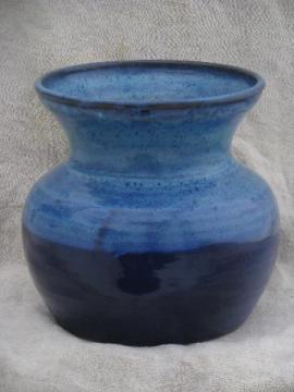 catalog photo of big blue glazed stoneware flower pot vase, hand made Bear pottery