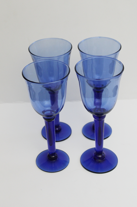 photo of big chunky hand blown glass goblets, cobalt blue water or wine glasses, rustic modern #3