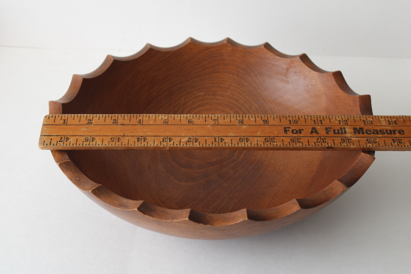 photo of big chunky wood bowl w/ scalloped edge, country kitchen vintage salad bowl rustic cottage decor  #3