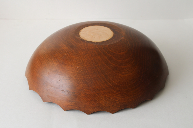 photo of big chunky wood bowl w/ scalloped edge, country kitchen vintage salad bowl rustic cottage decor  #4