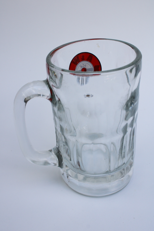 photo of big glass A&W root beer mug, vintage advertising logo #3