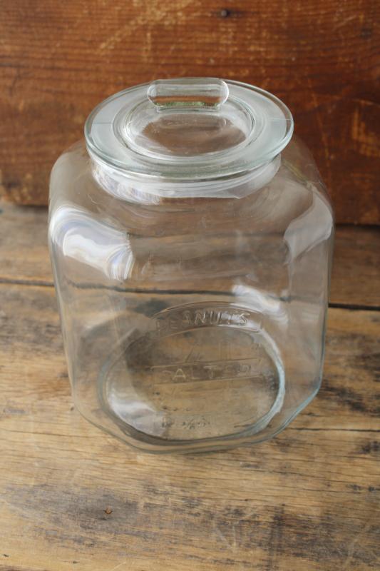 photo of big glass jar embossed Salted Peanuts, vintage general store counter canister style  #1