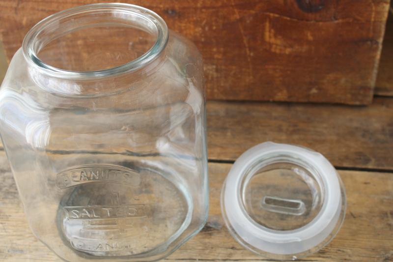 photo of big glass jar embossed Salted Peanuts, vintage general store counter canister style  #2