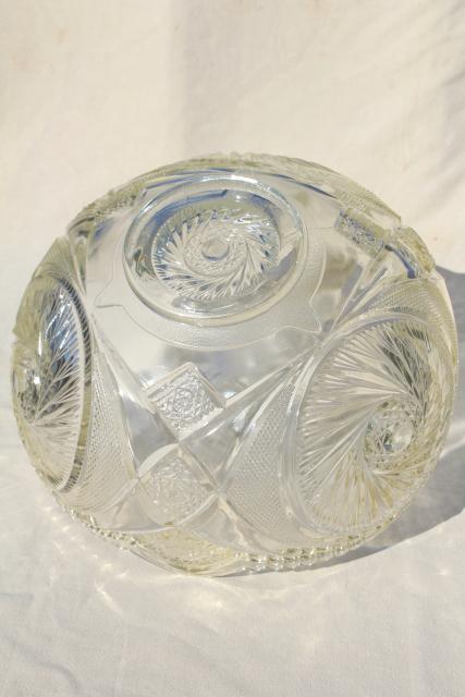 photo of big glass punch bowl & stand, cups set - vintage whirling star pattern pressed glass #4
