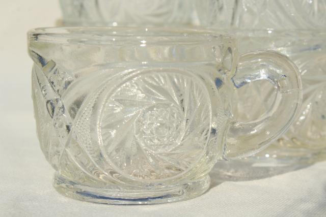 photo of big glass punch bowl & stand, cups set - vintage whirling star pattern pressed glass #11