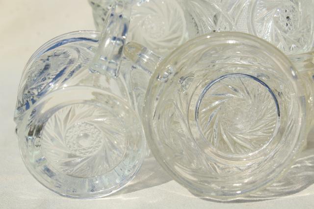 photo of big glass punch bowl & stand, cups set - vintage whirling star pattern pressed glass #12