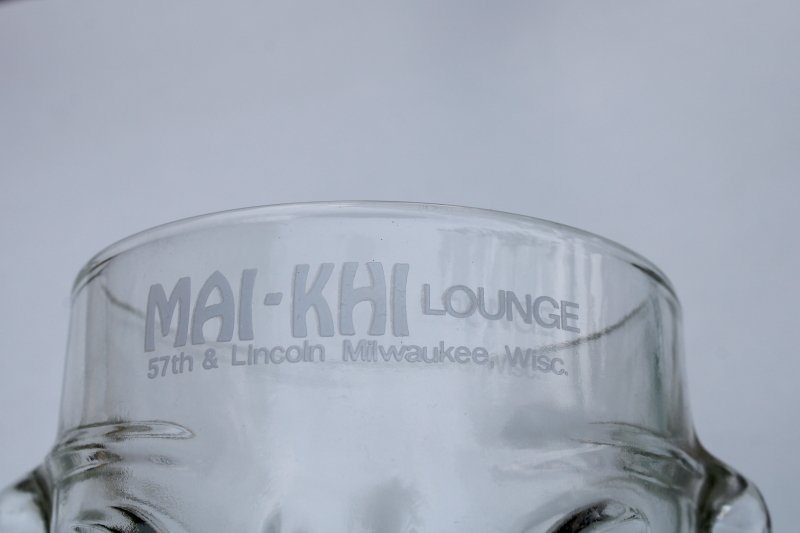 photo of big glass tiki cups, 70s vintage bar glasses Mai Khi Lounge Milwaukee Wisconsin #2