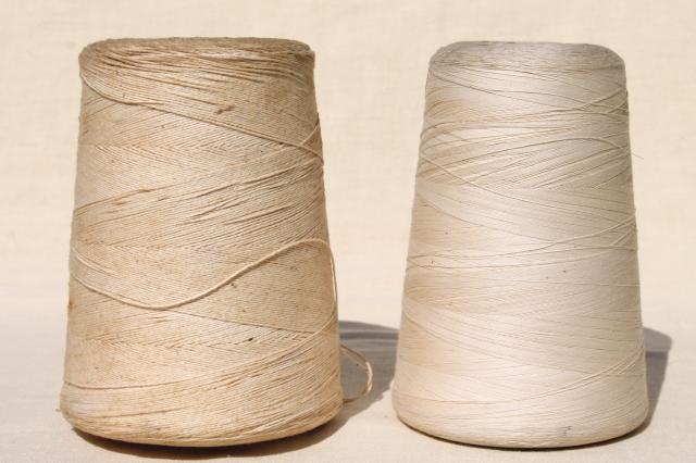 photo of big grubby old spools of string, primitive white cotton cord & sewing thread cones #2