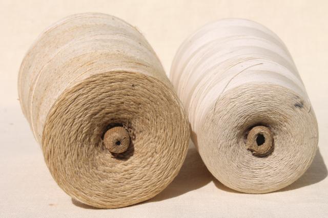 photo of big grubby old spools of string, primitive white cotton cord & sewing thread cones #5