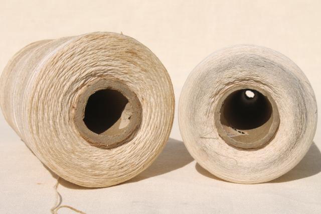 photo of big grubby old spools of string, primitive white cotton cord & sewing thread cones #6