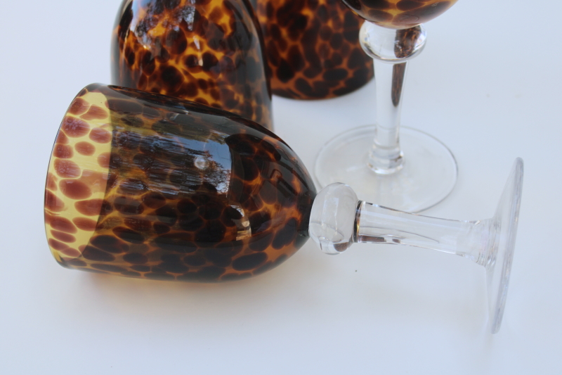 photo of big hand blown glass goblets, brown tortoise glass wine or water glasses #4