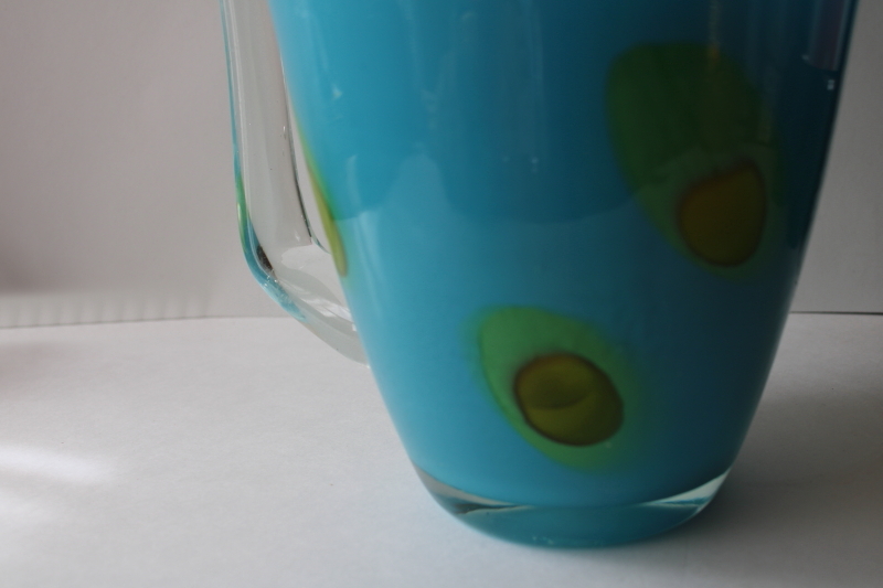 photo of big hand blown glass pitcher for cocktails, martinis green olives turquoise blue glass  #2