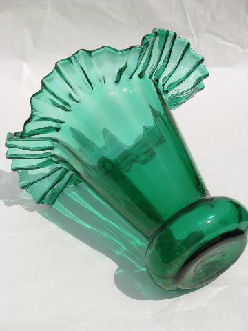 photo of big hand-blown green glass vase, retro vintage Mexico art glass? #3