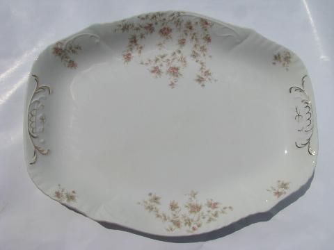 photo of big heavy antique ironstone china platter, vintage pink floral transferware #1