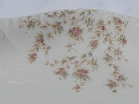 photo of big heavy antique ironstone china platter, vintage pink floral transferware #2