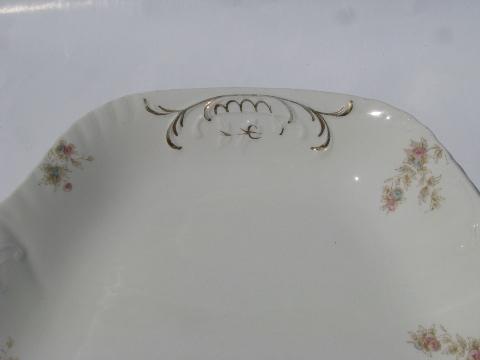 photo of big heavy antique ironstone china platter, vintage pink floral transferware #3