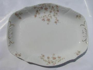 catalog photo of big heavy antique ironstone china platter, vintage pink floral transferware