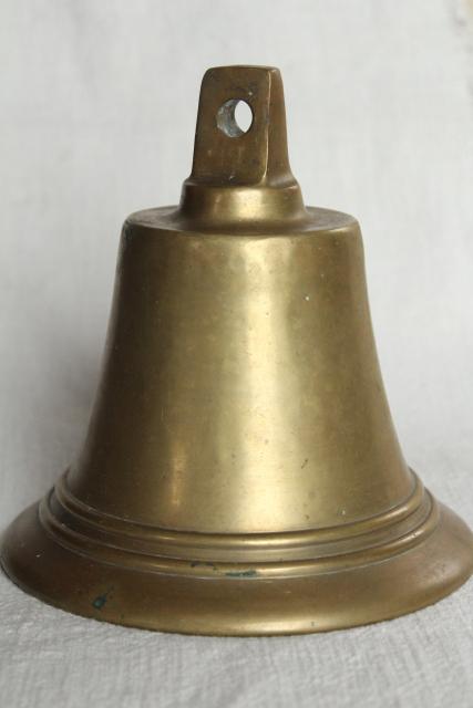 photo of big heavy solid brass bell without clapper, vintage farm dinner bell or old ship's bell #1