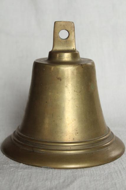 photo of big heavy solid brass bell without clapper, vintage farm dinner bell or old ship's bell #2