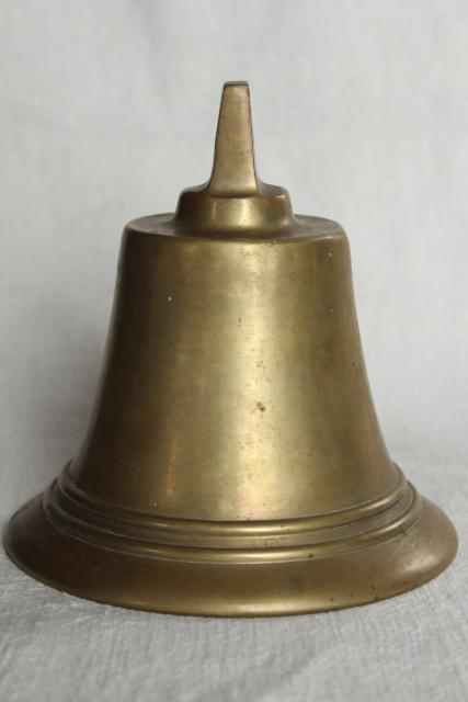 photo of big heavy solid brass bell without clapper, vintage farm dinner bell or old ship's bell #3