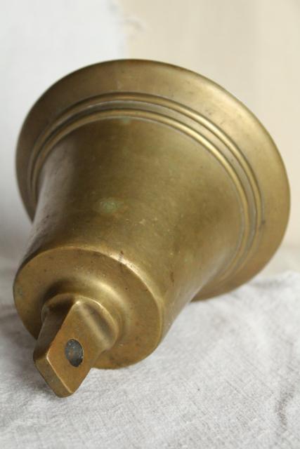 photo of big heavy solid brass bell without clapper, vintage farm dinner bell or old ship's bell #7